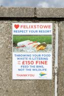 Anti littering information poster, East Suffolk Council, Felixstowe, Suffolk, England
