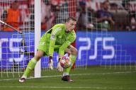 Goalkeeper Andriy Lunin Real Madrid (13) Action with ball, Champions League, CL, Allianz Arena, Munich, Bayern, Germany