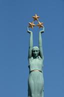 Freedom Monument, erected in 1935 at the time of Latvias first independence, female Statue of Liberty holding three golden stars in her hands, affectionately called Milda by Latvians, Riga, Latvia