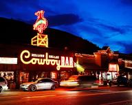Million Dollar Cowboy Bar, Wyoming, USA, blue hour, night shot, neon, lighting, Jackson Hole, Jackson Hole, United States, North