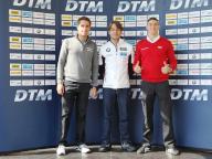 DTM drivers Daniel Juncadella (Mercedes), Augusto Farfus (BMW) and Eduardo Mortara (Audi) at the 2014 DTM press conference in