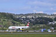 Airport construction site Fly Swiss, Boeing 777-300ER, HB-JNE, Zurich Kloten, Switzerland