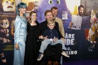 Samuel Koch with woman Sarah Elena Timpe, brother Jonathan Koch with woman Anna Fahrnländer and son Theodor Koch at the special screening of IF: IMAGINARY FRIENDS at the CinemaxX cinema in Berlin on 12 May