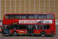 Red English double-decker bus at the bus stop, Tooting Broadway, London, England, Great