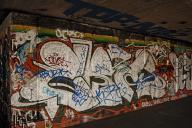 Graffiti wall in a skateboard park on the Thames, London, England, Great