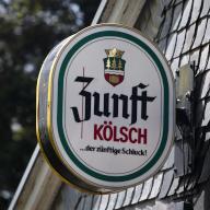 Advertising sign for Zunft Kölsch at the railway station building in Solingen-Schaberg, Solingen, Bergisches Land, North Rhine