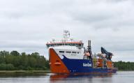 Cable carrier, special ship, ship Nexus in the Kiel Canal, Kiel Canal, Schleswig-Holstein, Germany