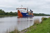 Cable carrier, special ship, ship Nexus in the Kiel Canal, Kiel Canal, Schleswig-Holstein, Germany