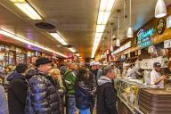 Huge crowds at the famous Katzs Deli in New York