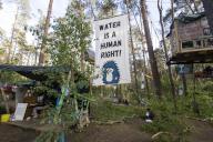 Central square and banner Water is a human right! (Water is a human right!) in the occupied forest section Tesla Stop . The occupation of the forest is intended to demonstrate against the imminent clearing for the planned expansion of the Tesla 