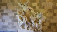 Copy of the Laocoon Group, marble sculpture depicting a dynamic mythological battle, interior view, Grand Masters Palace, Knights Town, Rhodes Town, Rhodes, Dodecanese, Greek Islands, Greece