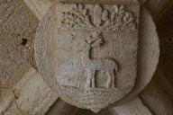 Worn stone relief of a stag under a tree in a niche, Grand Masters Palace, Knights Town, Rhodes Town, Rhodes, Dodecanese, Greek Islands, Greece