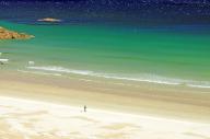 A single person on a wide sandy beach, holiday, Durness, Highlands, Scotland, Great