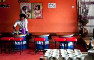 Man eating in a restaurant, Addis Ababa, Ethiopia