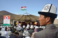 Kyrgyz tribespeople assist a political meeting, Pamir region, Tajikistan, Central Asia