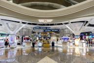 Duty free shop in Terminal A of Zayed International Airport (AUH) in Abu Dhabi, United Arab Emirates