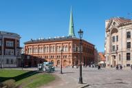 Cathedral square, church tower, Art Nouveau building, Riga, Latvia