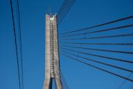 Long wire ropes, Vansu Bridge, crosses Daugova River, Riga, Latvia