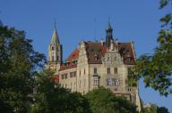 Hohenzollern Castle Sigmaringen, former princely residence and administrative centre of the Princes of Hohenzollern-Sigmaringen, city castle, architecture, historical building, eastern view, blue sky, Sigmaringen, Upper Swabia, Baden-Württemberg, 