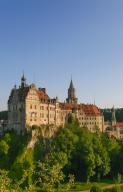 Hohenzollern Castle Sigmaringen, former princely residence and administrative centre of the Princes of Hohenzollern-Sigmaringen, city castle, north side, view from the Mühlberg vantage point, mood, architecture, historical building, Sigmaringen, 