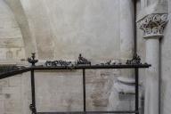 Metal figures on the banister leading to the gallery in Naumburg Cathedral, Saxony-Anhalt, Germany