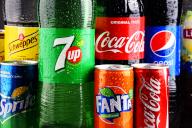 POZNAN, POLAND, AUG 18, 2017: Global soft drink market is dominated by brands of few multinational companies founded in North America. Among them are Pepsico, Coca Cola and Dr. Pepper Snapple