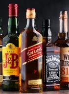 POZNAN, POLAND, AUG 18, 2017: Whiskey is the most popular liquor in the world. Originated probably in Ireland, now it is produced on grand scale also in India, Scotland, USA, Canada and Japan, North