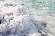 The precipitation of salt on the bank of dead sea in