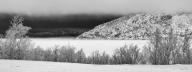 Bad weather over the frozen lake Torneträsk, Norrbotten, Lapland, Sweden, January 2014