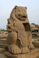 Lion sculpture in Shore temple in Mahabalipuram Mamallapuram near Chennai, Tamil Nadu, South India, India, Asia. UNESCO World Heritage Site