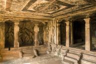 6th century Interior in Ravanaphadi Cave rock cut temple, Aihole, Karnataka, South India, India