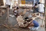 Cane Rattan furniture be making at Kollidam near Chidambaram, Tamil Nadu, South India, India