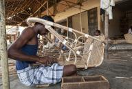 Cane Rattan furniture be making at Kollidam near Chidambaram, Tamil Nadu, South India, India
