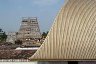 Golden tiled Chit Ambalam and west tower of Thillai Nataraja Temple, one of the five Pancha Bootha Sthalams in Chidambaram, Tamil Nadu, South India, India