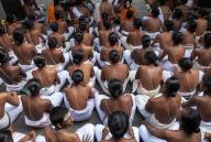 Students of Vedic school witnessing Maha Rudra Homam, yagam yajna performed in Thillai Nataraja temple, Chidambaram, Tamil Nadu, South India, India, Asia. one of the five Pancha Bhoota Sthalams