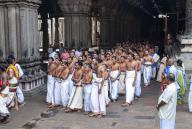 Students of vedic school in Thillai Nataraja temple corridor in Chidambaram, Tamil Nadu, South India, India