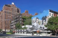 W 22 St, 10th Ave. Mural with Andy Warhol, Frida Kahlo, Keith Haring, J.M. Basquiat, Manhattan, New York City, USA, North