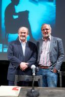 Germany, Berlin, 14.09.2013, Salman Rushdie at the 13th International Literature Festival in Berlin, Salman Rushdie (66) (left) and festival director Ulrich Schreiber during a press conference