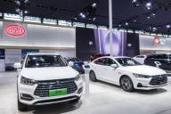 --FILE--People visit the stand of Chinese top electric carmaker BYD during the Shanghai Pudong International Automotive Exhibition 2018 in Shanghai, China, 28 September 2018. Chinese top electric carmaker BYD Co, which is backed by US investor Warren Buffett, said on Monday it expected full-year net profit to drop almost one-third as competition heats up in the world