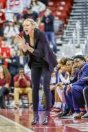 MADISON, WI - DECEMBER 01: Florida Stae head coach Brooke Wyckoff cheers her team on during a college basketball game between the University of Wisconsin Badgers and the Florida State University Seminoles on December 1, 2022 at the Kohl Center in Madison, WI. (Photo by Lawrence Iles\/Icon Sportswire