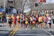 HOPKINTON, MA - APRIL 15: A general view of runners at the start of the menâs division of the 128th Boston Marathon on April 15, 2024 in Hopkinton, MA. (Photo by Erica Denhoff\/Icon Sportswire