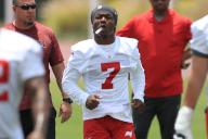 TAMPA, FL - MAY 10: Tampa Bay Buccaneers Running Back Bucky Irving (7) goes thru a drill during the Tampa Bay Buccaneers Rookie Minicamp on May 10, 2023 at the AdventHealth Training Center at One Buccaneer Place in Tampa, Florida. (Photo by Cliff Welch/Icon Sportswire