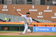DETROIT, MI - MAY 13: Detroit Tigers pitcher Matt Manning (25) pitches in the second inning during game two of the Detroit Tigers versus the Miami Marlins doubleheader on Monday May 13, 2024 at Comerica Park in Detroit, MI. (Photo by Steven King/Icon Sportswire