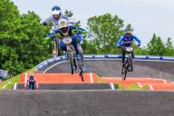 ROCK HILL, SC - MAY 17: Guilherme Ribeiro of Brazil leads the pack during Round 1 of the Menâs Elite UCI BMX Racing World Championships at the Rock Hill BMX Supercross Track on May 17, 2024 in Rock Hill, SC. (Photo by David Jensen/Icon Sportswire
