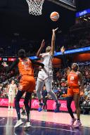 UNCASVILLE, CT - MAY 17: Washington Mystics guard Ariel Atkins (7) shoots the ball during a WNBA game between the Washington Mystics and the Connecticut Sun on May 17, 2024, at Mohegan Sun Arena in Uncasville, CT. (Photo by Erica Denhoff/Icon Sportswire