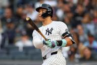 BRONX, NY - MAY 17: Aaron Judge #99 of the New York Yankees hits a home run during the first inning of the game against the Chicago White Sox on May 17, 2024 at Yankee Stadium in the Bronx, New York. (Photo by Rich Graessle/Icon Sportswire