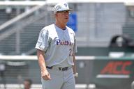 CORAL GABLES, FL - MAY 18: Pitt head coach Mike Bell returns to the dugout after exchanging lineups with officials prior to the game as the Miami Hurricanes faced the Pittsburgh Panthers on May 18, 2024, at Mark Light Field at Alex Rodriguez Park in Coral Gables, Florida. (Photo by Samuel Lewis/Icon Sportswire