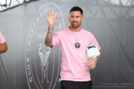 FORT LAUDERDALE, FL - MAY 18: Inter Miami forward Lionel Messi (10) waves to fans as he enter the stadium before the game between DC United and Inter Miami on Saturday, May 18, 2024 at Chase Stadium in Fort Lauderdale, Fla. (Photo by Peter Joneleit/Icon Sportswire