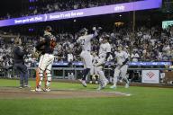 SAN FRANCISCO, CA - JUNE 01: New York Yankees DH Giancarlo Stanton (27) and his team celebrate his home run late in the game between the New York Yankees and San Francisco Giants on June 1, 2024 at Oracle Park in San Francisco, CA. (Photo by Larry Placido/Icon Sportswire