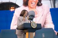 Vice President Kamala Harris delivers welcoming remarks at a Juneteenth concert on the South Lawn of the White House, Tuesday, June 13, 2023. (Official White House Photo by Cameron Smith